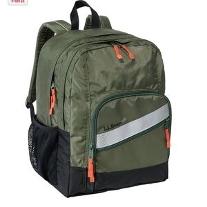 L.L. Bean  Deluxe Green and Black Backpack with Reflective Stripe
